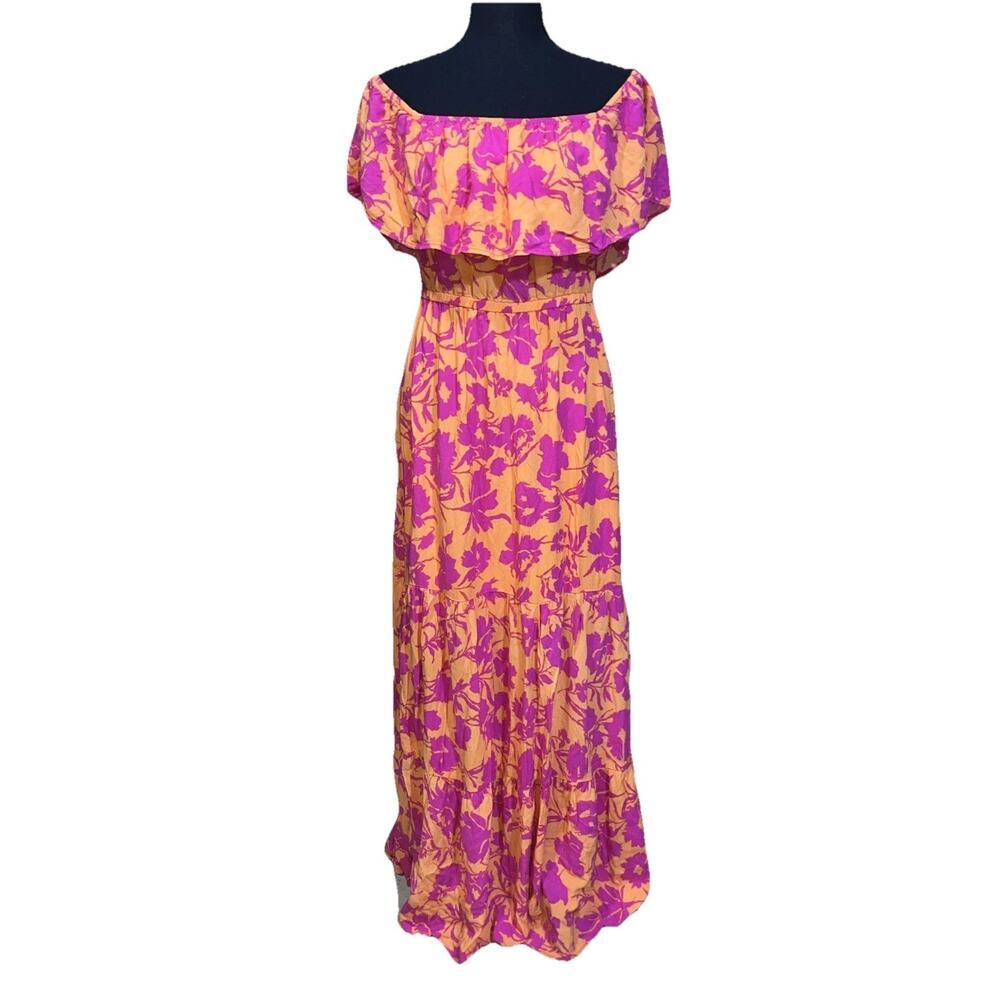 Flying Tomato Off Shoulder Tiered Maxi Women's Size Large Floral Resort Beachy